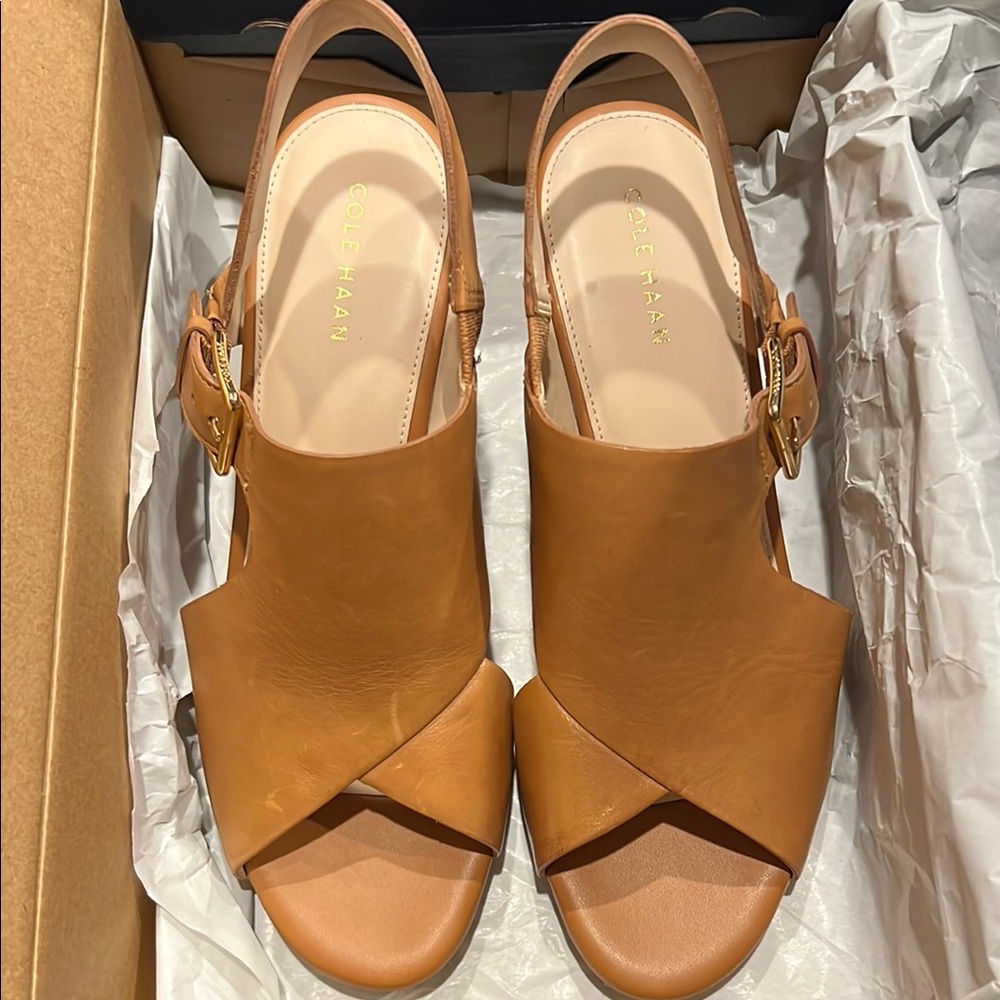 Cole Haan Tan leather Phlma wedge sandals 7